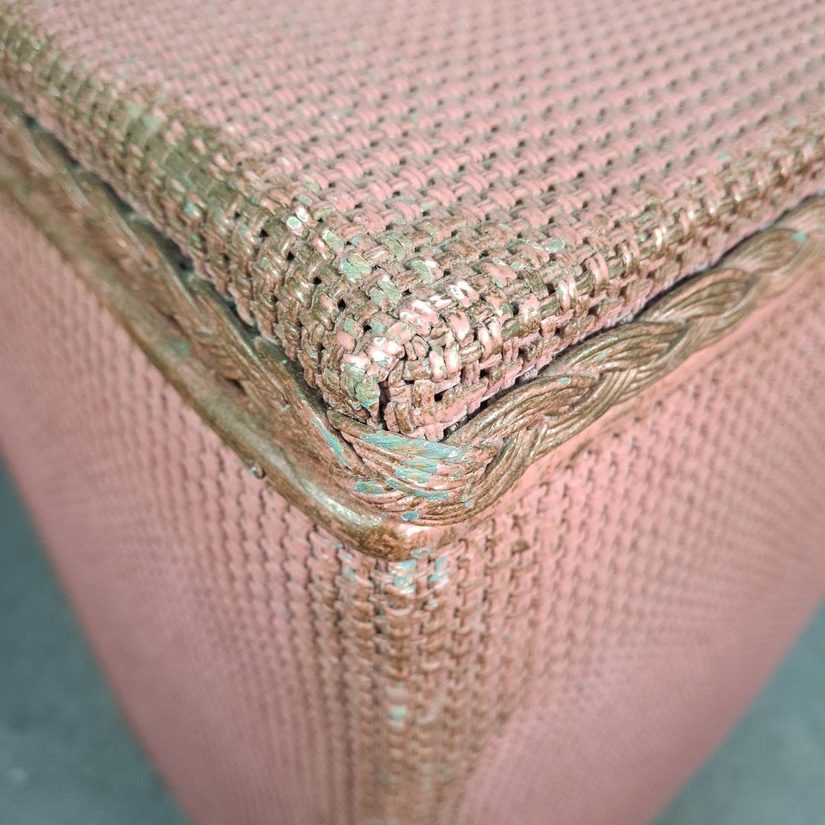 Vintage Pink Lloyd Loom Style Woven Fibre Laundry Basket / Linen Hamper - 1950s, Used, Green Original Colour