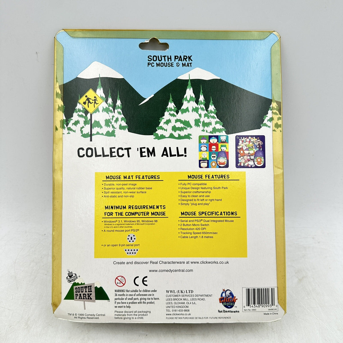 South Park PC Mouse & Mat Set 1999 - ClickWorks / Click Works - Comedy Central - New Old Stock