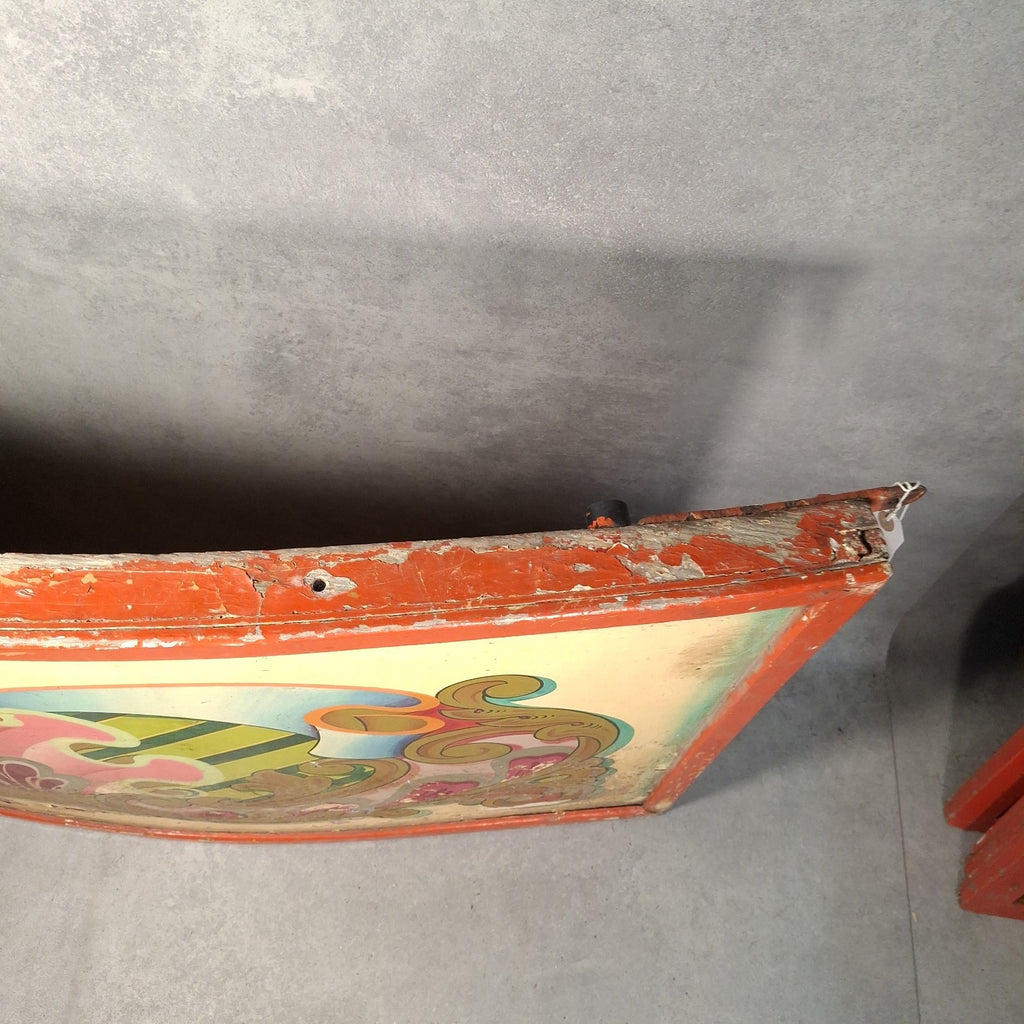 Antique Victorian Fairground Ride Panel | Hand-Painted Curved Timber | c.1890-1915 | Used