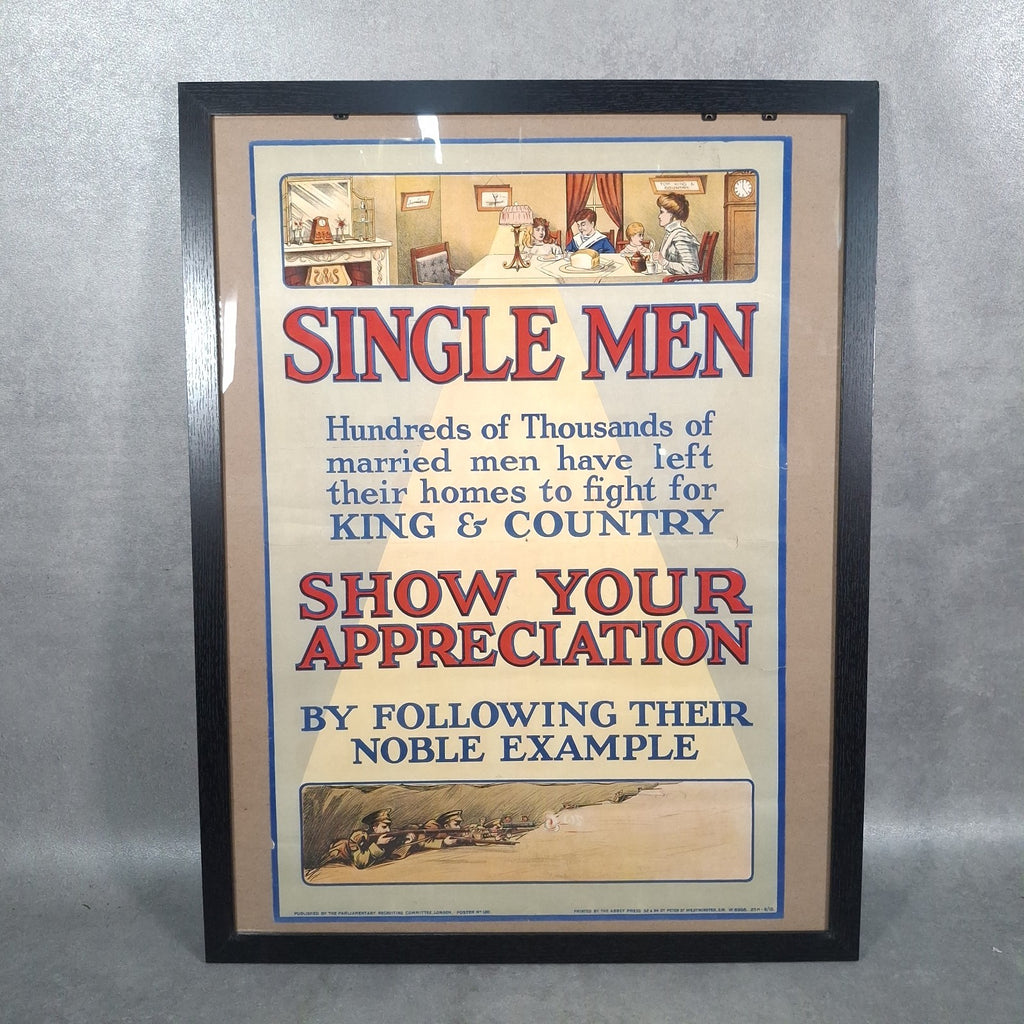 Very Rare Original 1915 WW1 British Propaganda Recruitment Poster Single Men