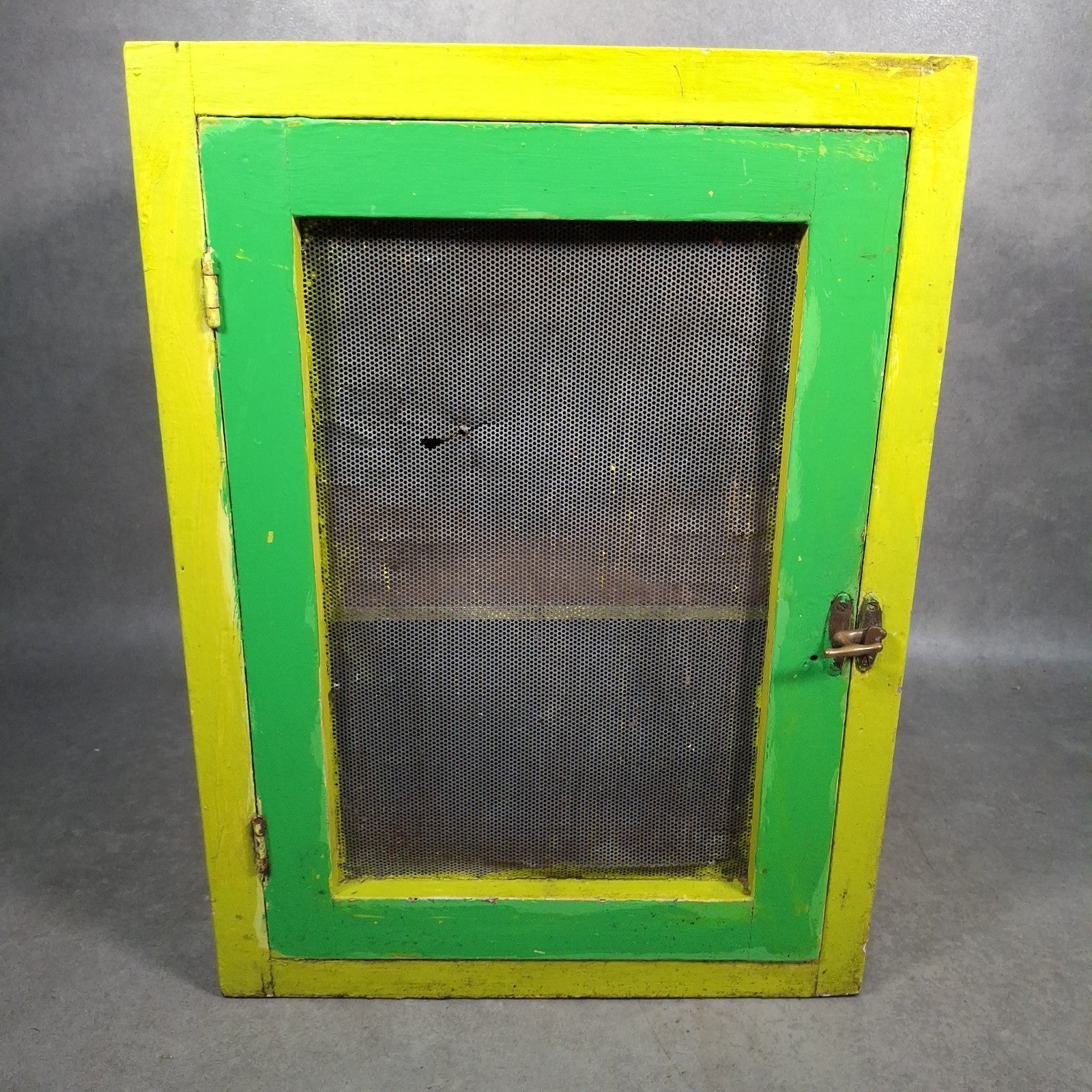 Vintage English Meat Safe Cabinet | Painted Green | Wire Mesh | Farmhouse Kitchen Decor