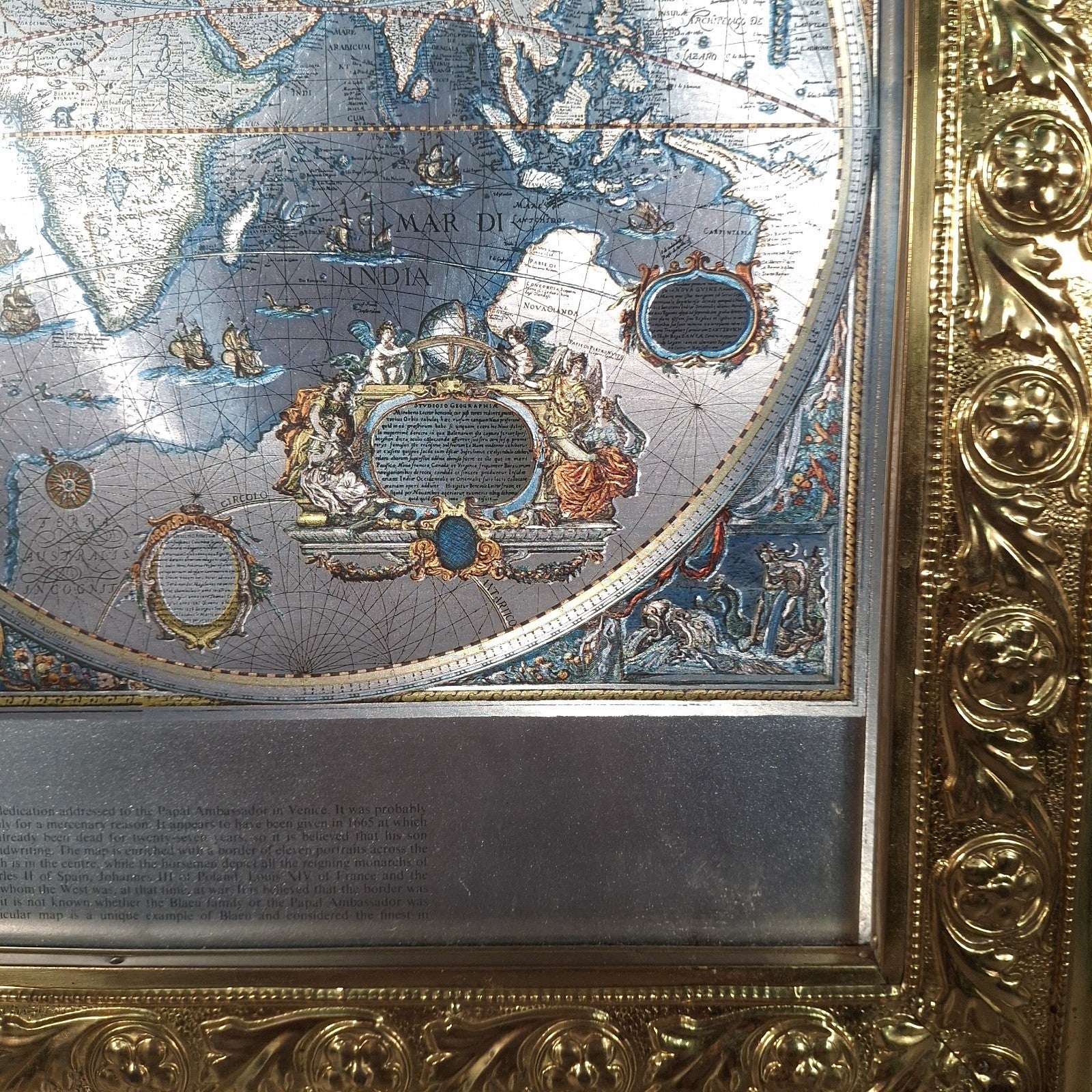 Framed Blaeu Wall Map Print – Nova Orbis Tabula c.1665 Decorative World Map