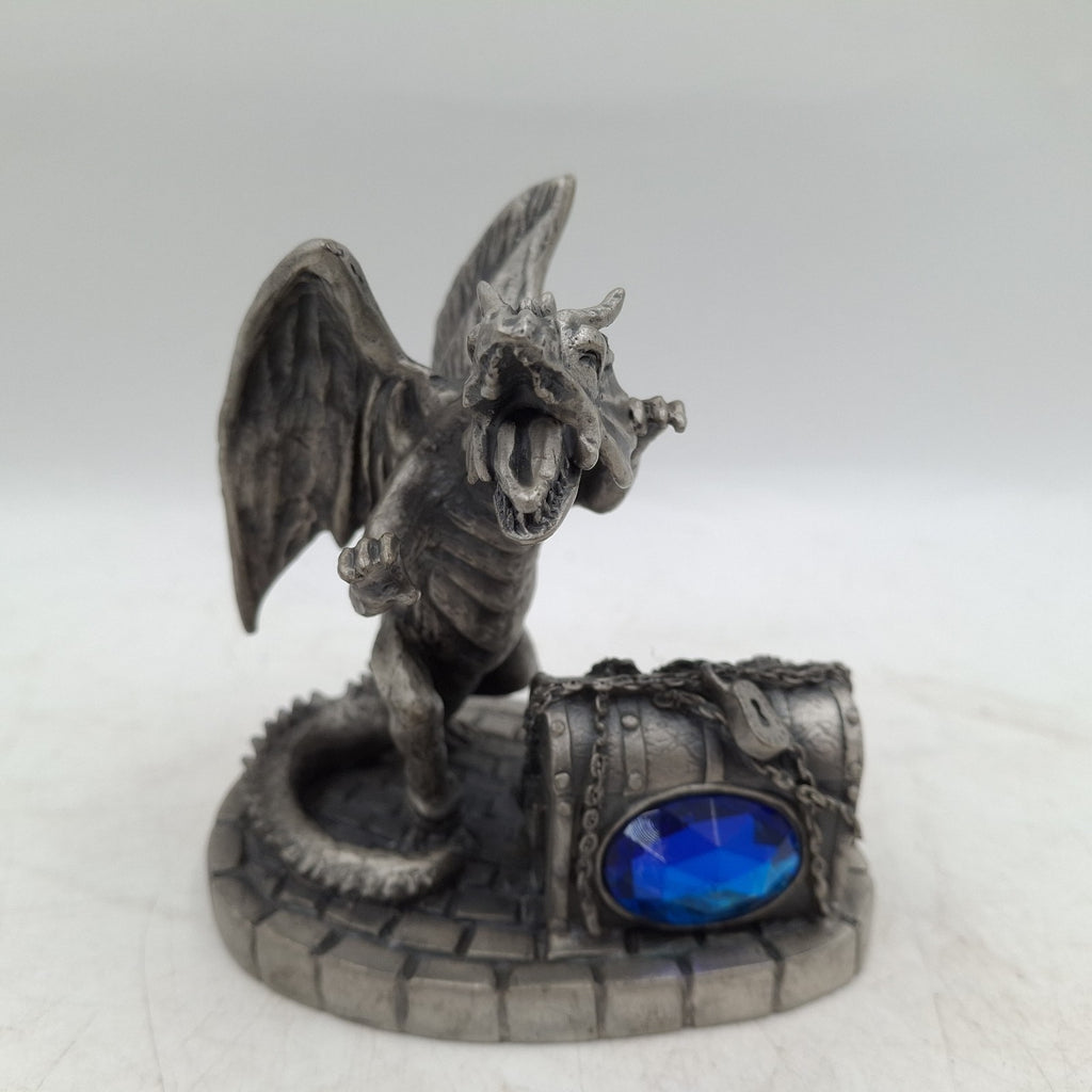 Tudor Mint Myth & Magic 'The Ferocious Dragon' Pewter Figurine No. 3865 - Blue Crystal - With Box - Pre-Owned