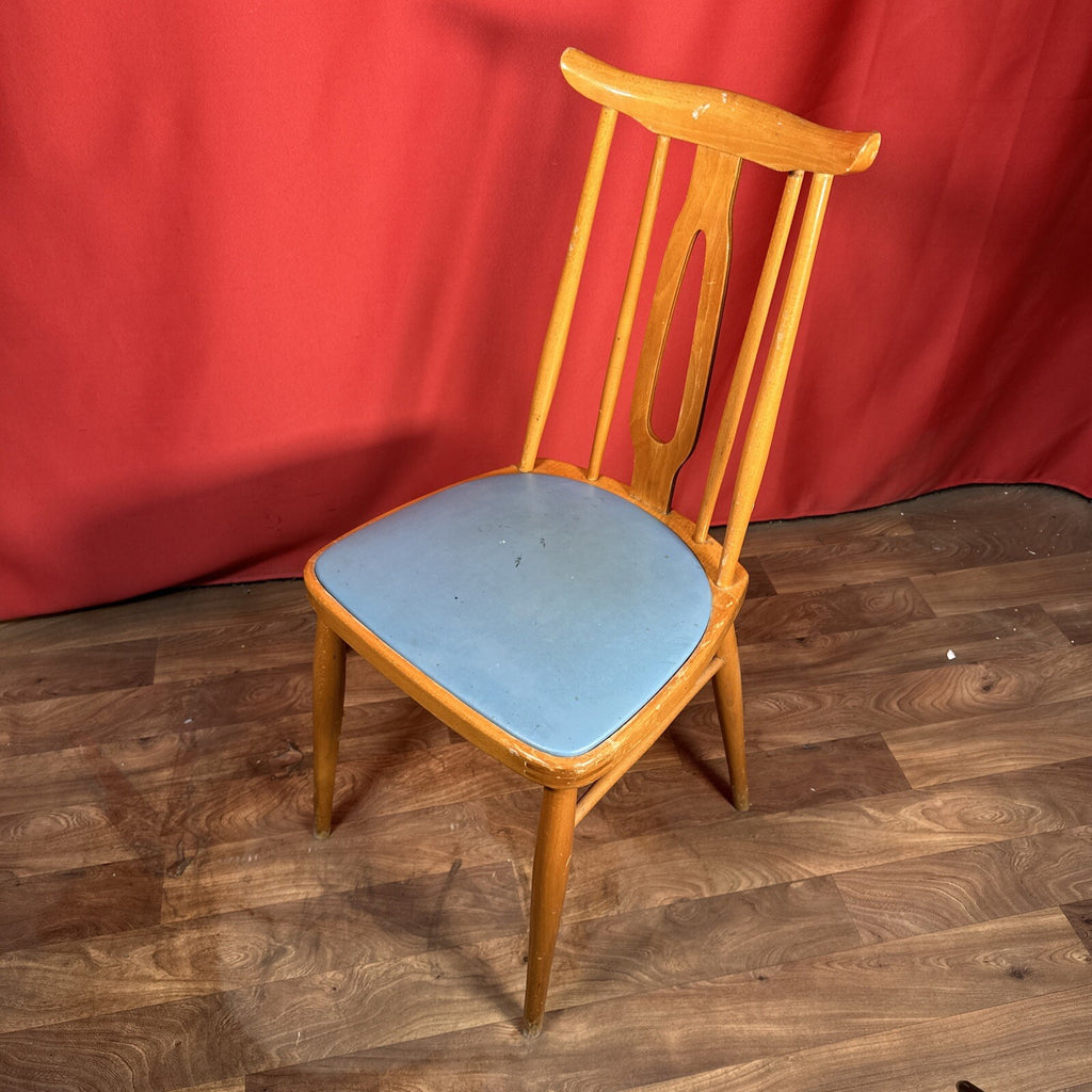 Dining Chair Mid Century Blue Vinyl Seat Cushion Made In Romania PROP