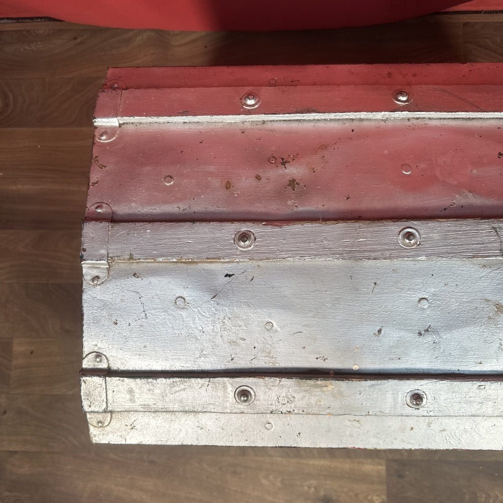 Large Vintage Metal Dome-Top Steamer Trunk - Storage Chest, Stage Prop, One Latch Missing, Used
