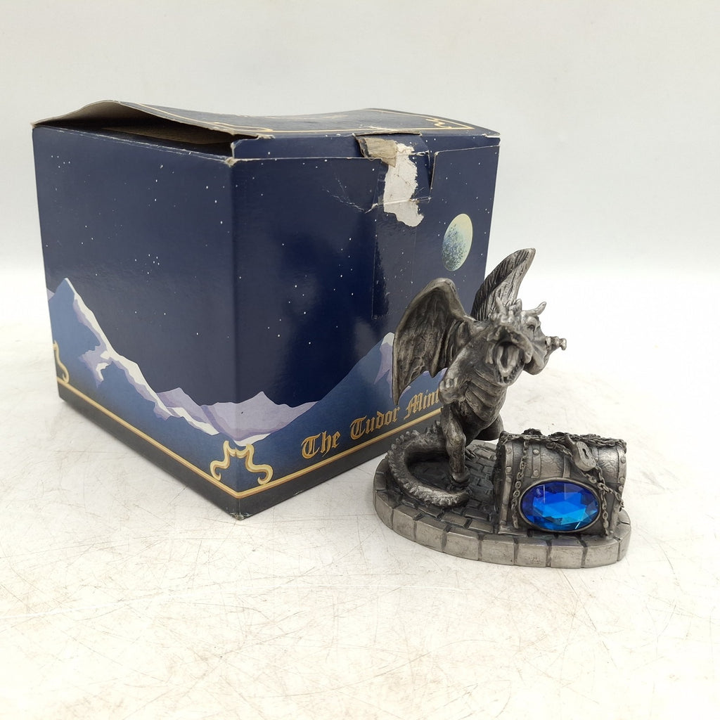 Tudor Mint Myth & Magic 'The Ferocious Dragon' Pewter Figurine No. 3865 - Blue Crystal - With Box - Pre-Owned
