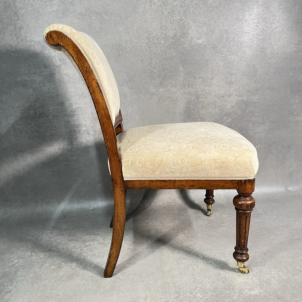 Victorian Scroll Back Mahogany Dining Chair | c.1880 | Brass Castors | Antique | Used