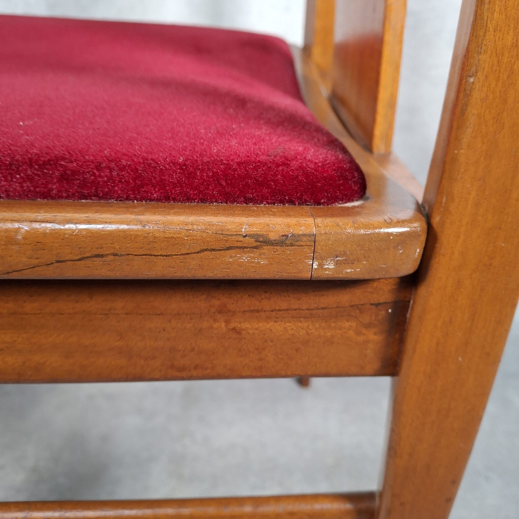Vintage 1970s Mid-Century Dining Chair | Cherry Red Velvet Seat | Scandi Style | Used