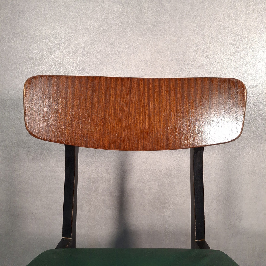 Vintage 1960s Mid-Century School Chair | Green Vinyl Seat & Bent Ply Backrest | Black Frame | Used