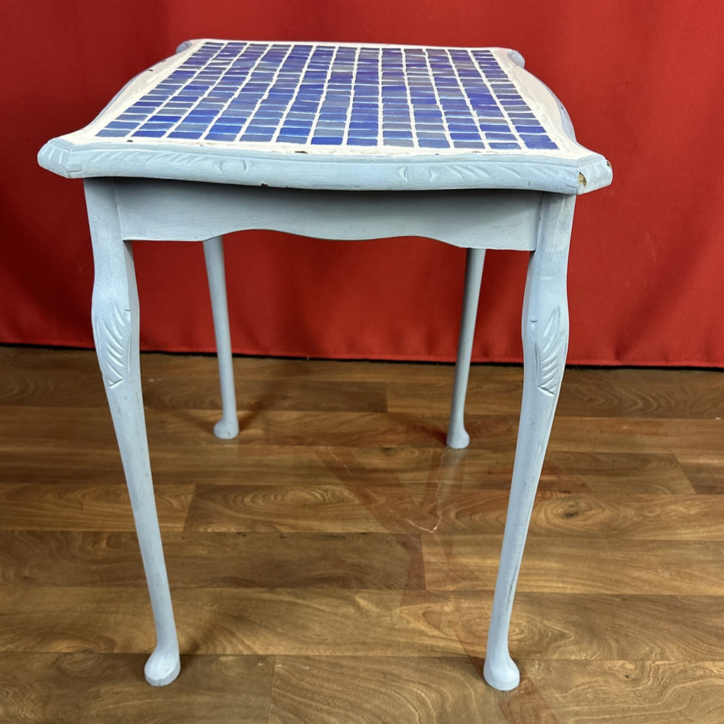 Tiled Top Mosaic Side Table Baby Blue Home Made Custom Table