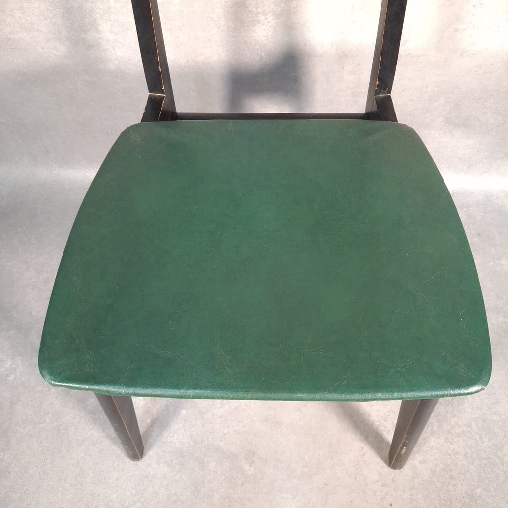 Vintage Mid-Century School Chair Green Vinyl Seat & Bent Ply Backrest MCM 60s