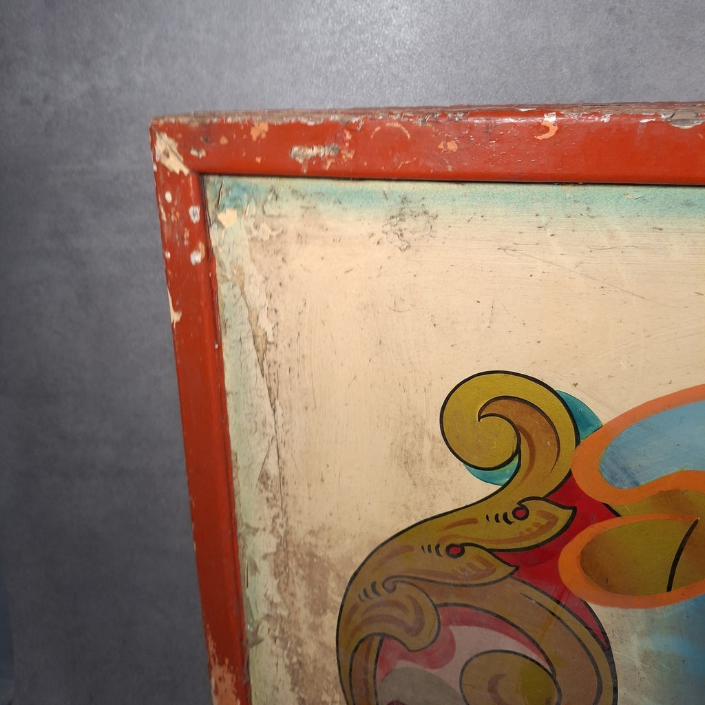 Antique Victorian Fairground Ride Panel | Hand-Painted Curved Timber | c.1890-1915 | Used