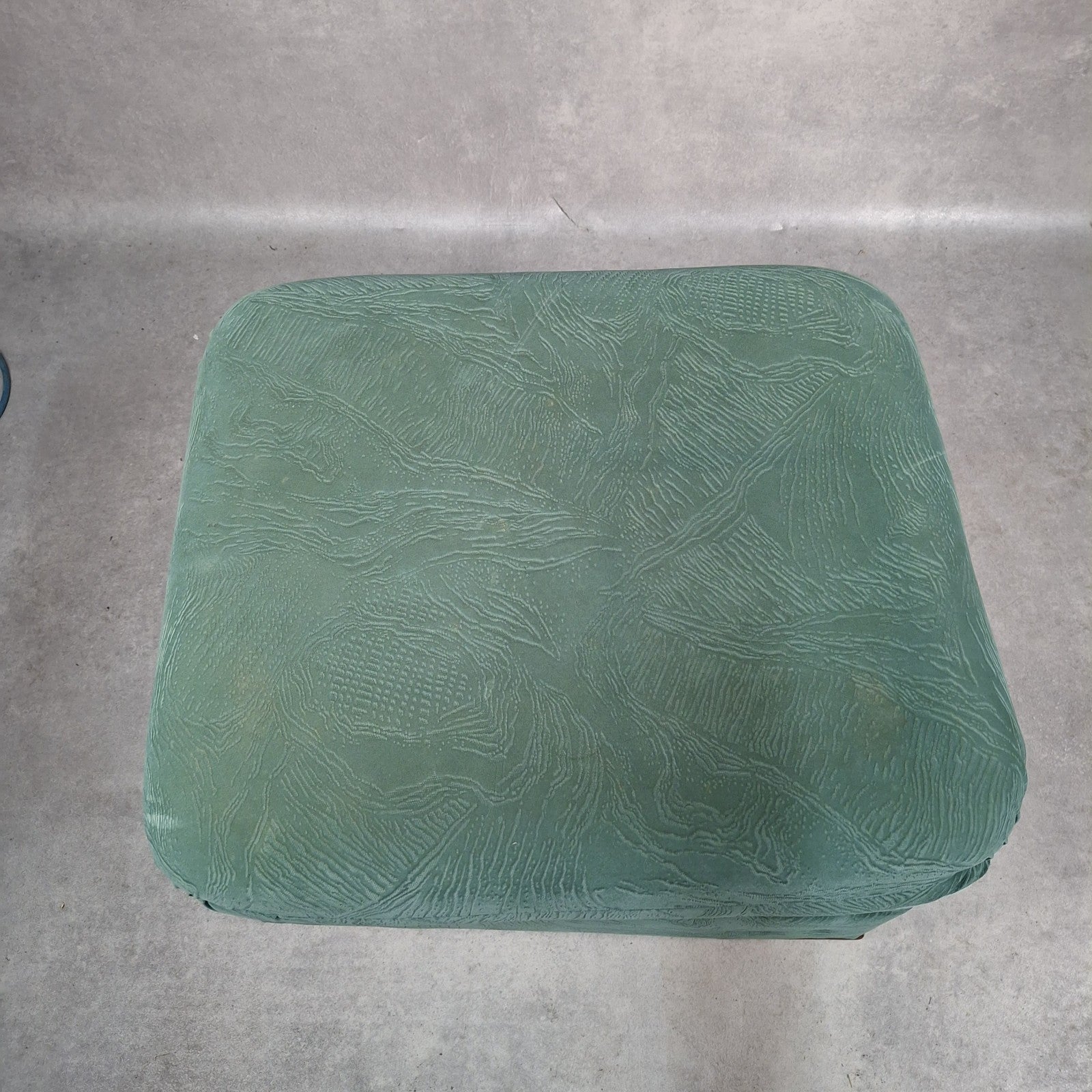 Vintage Roy Allen Upholstered Footstool | Green Velvet-Feel Fabric | 1980s | Made in England | Used