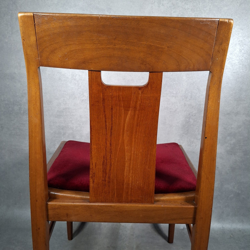 Vintage 1970s Mid-Century Dining Chair | Cherry Red Velvet Seat | Scandi Style | Used