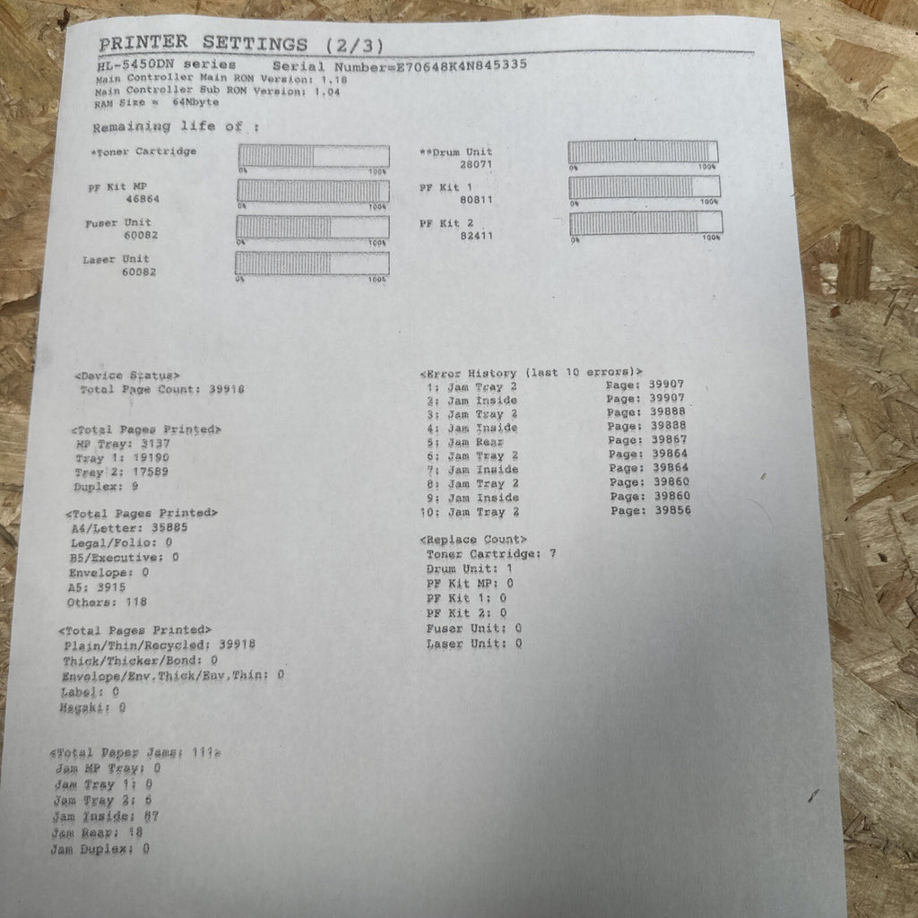 Brother HL-5450DN Mono Laser Printer | Used | Duplex & Network | Extra Paper Tray | Tested Working