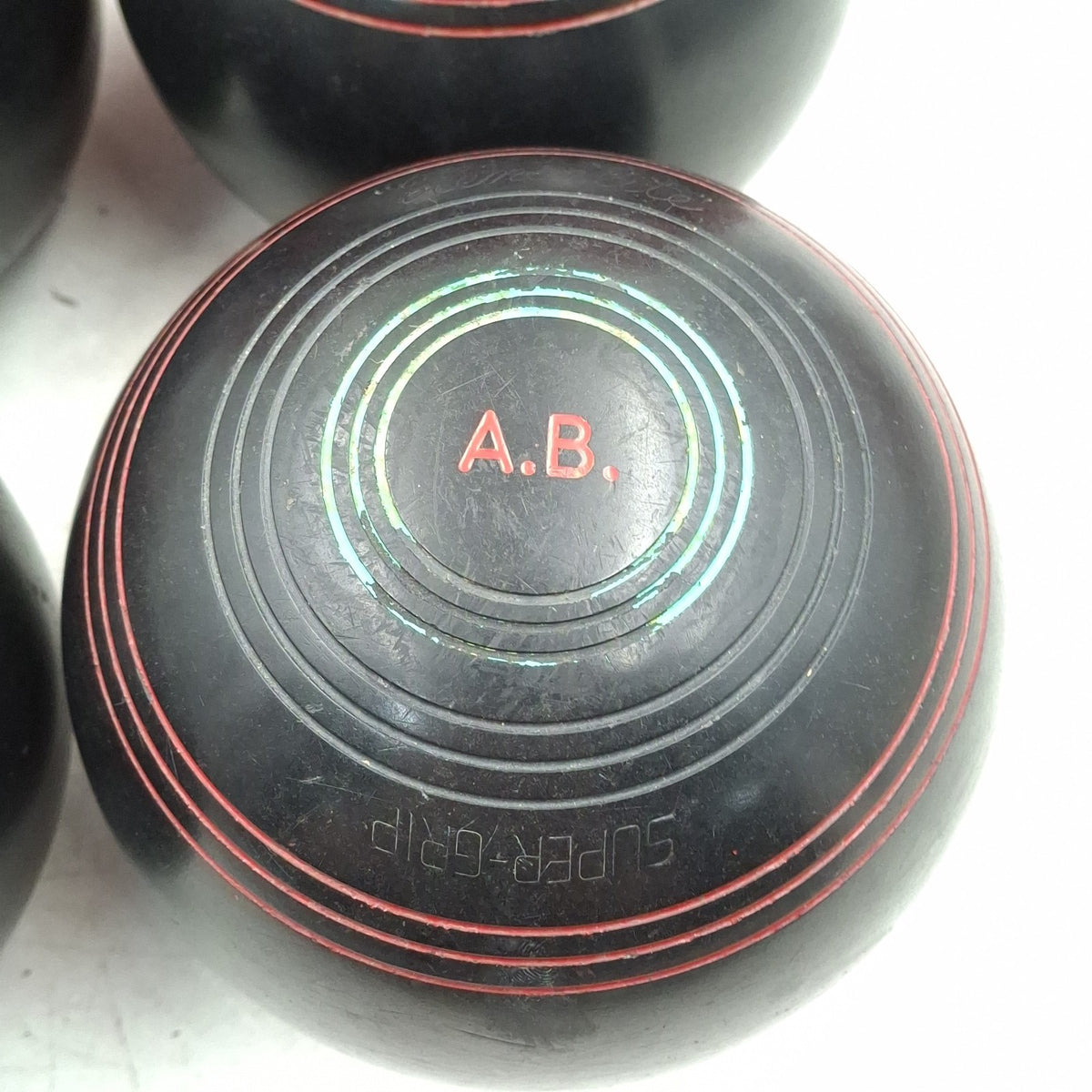 Henselite Championship Super-Grip Lawn Bowls - Size 5 - Black - Set of 4 - Vintage - with Welkin Bag - Used