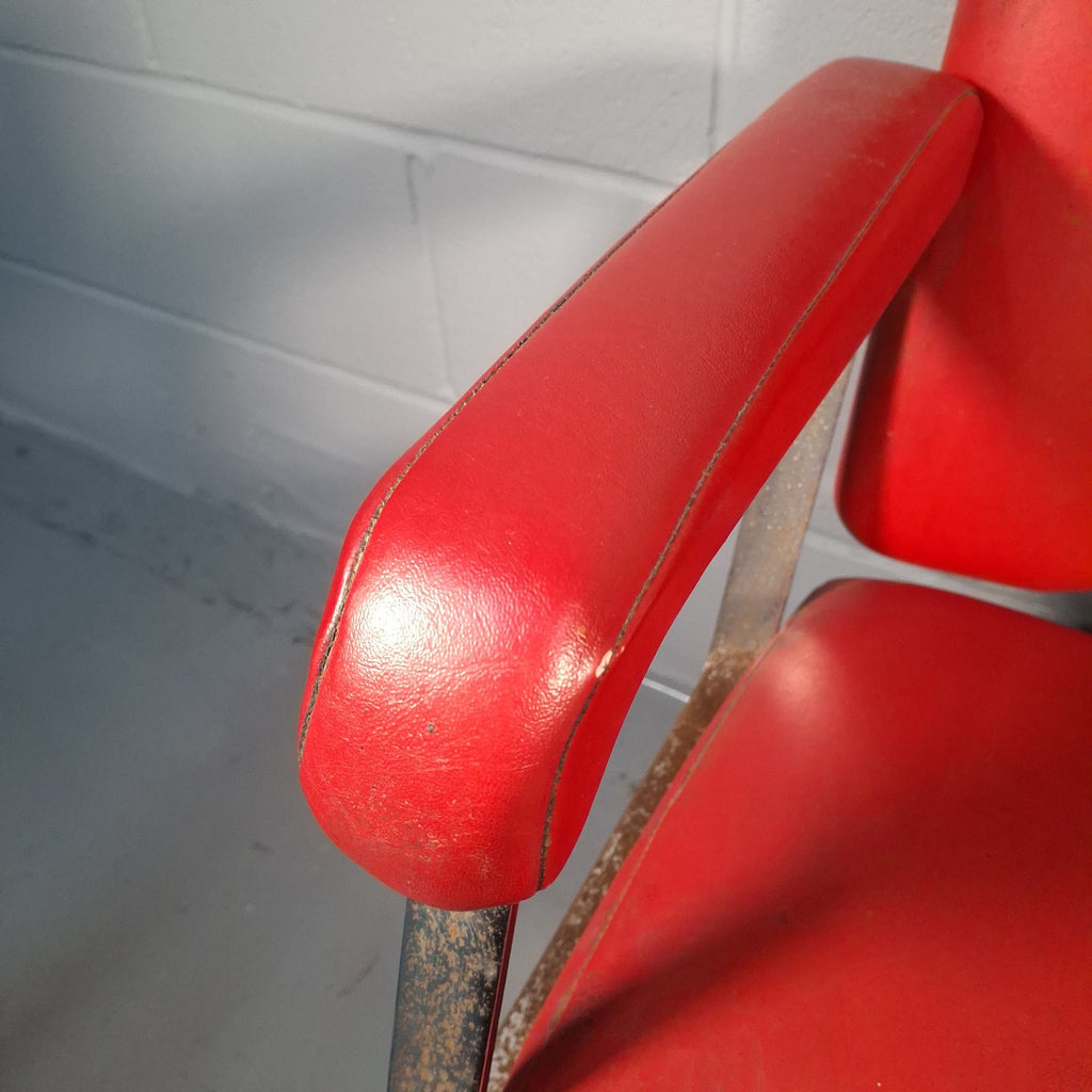 Vintage Red Vinyl Swivel Armchair | Barber Salon Style | Used | Restoration Project