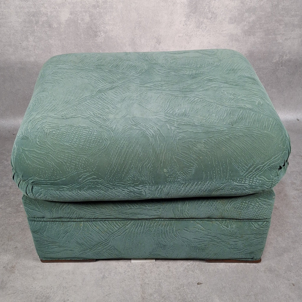 Vintage Roy Allen Upholstered Footstool | Green Velvet-Feel Fabric | 1980s | Made in England | Used