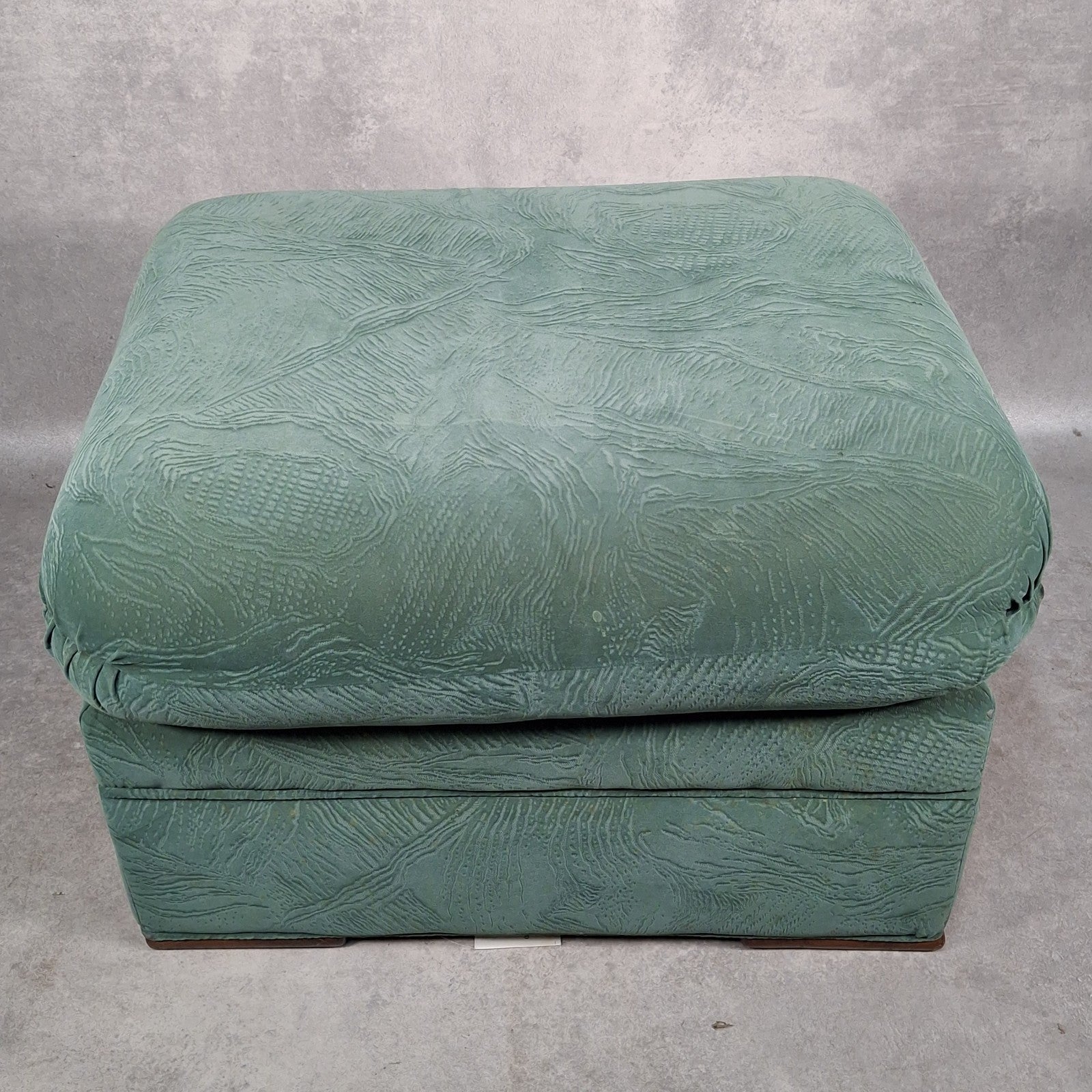 Vintage Roy Allen Upholstered Footstool | Green Velvet-Feel Fabric | 1980s | Made in England | Used