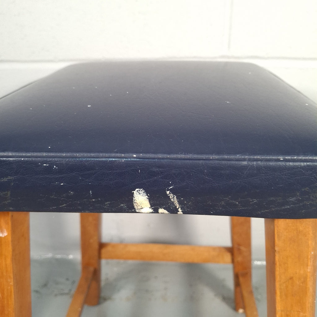Mid Century Stool Blue Leatherette Topped Vintage Prop