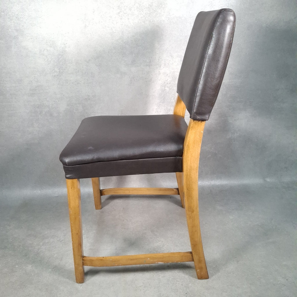 Dining Chair Vintage Brown Faux Leather Wooden Frame Retro Café Pub Restaurant