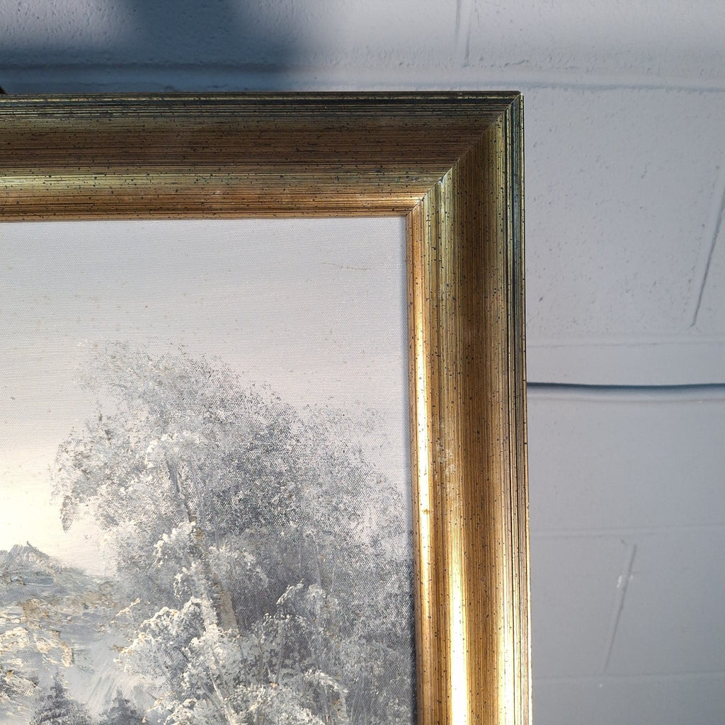Painting Moody Winter Landscape Woodland Mountain Oil On Canvas Signed Louise