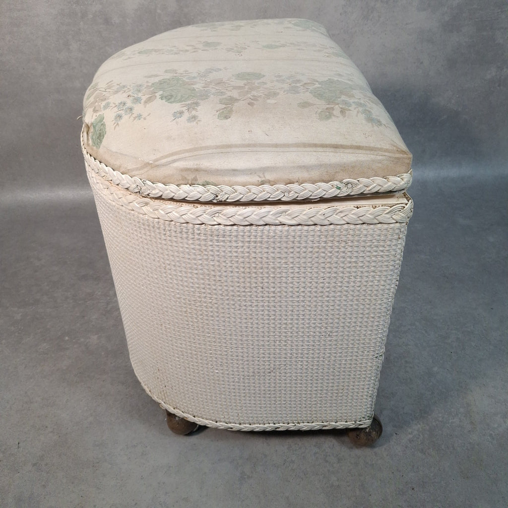 Vintage Lloyd Loom Style Storage Ottoman with Padded Floral Seat on Castors – Blanket Box
