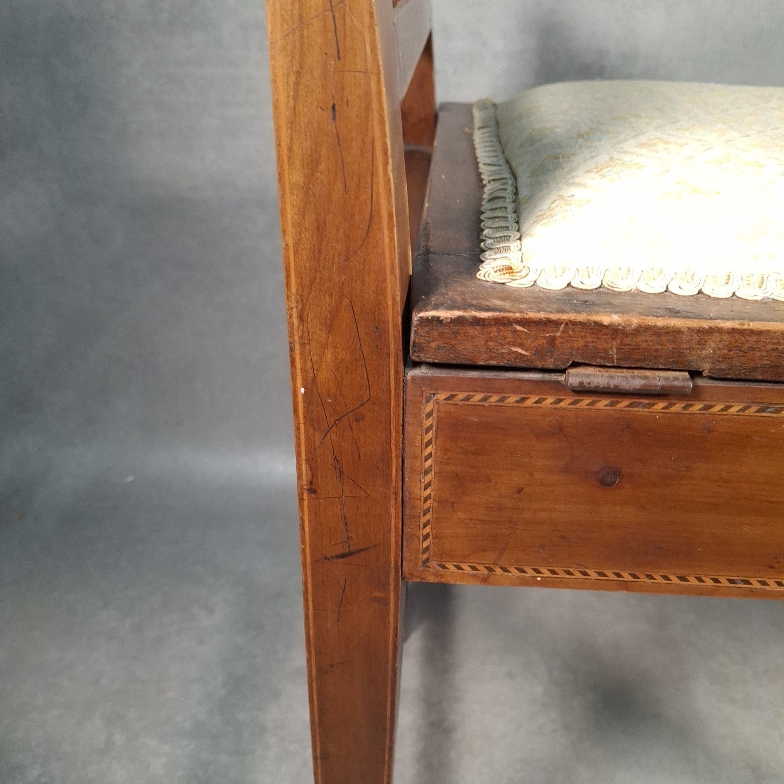 Piano Vanity Table Stool Wooden with Storage Upholstered Seat Mid Century