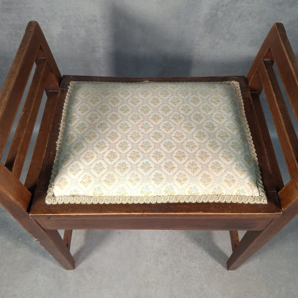 Piano Vanity Table Stool Wooden with Storage Upholstered Seat Mid Century