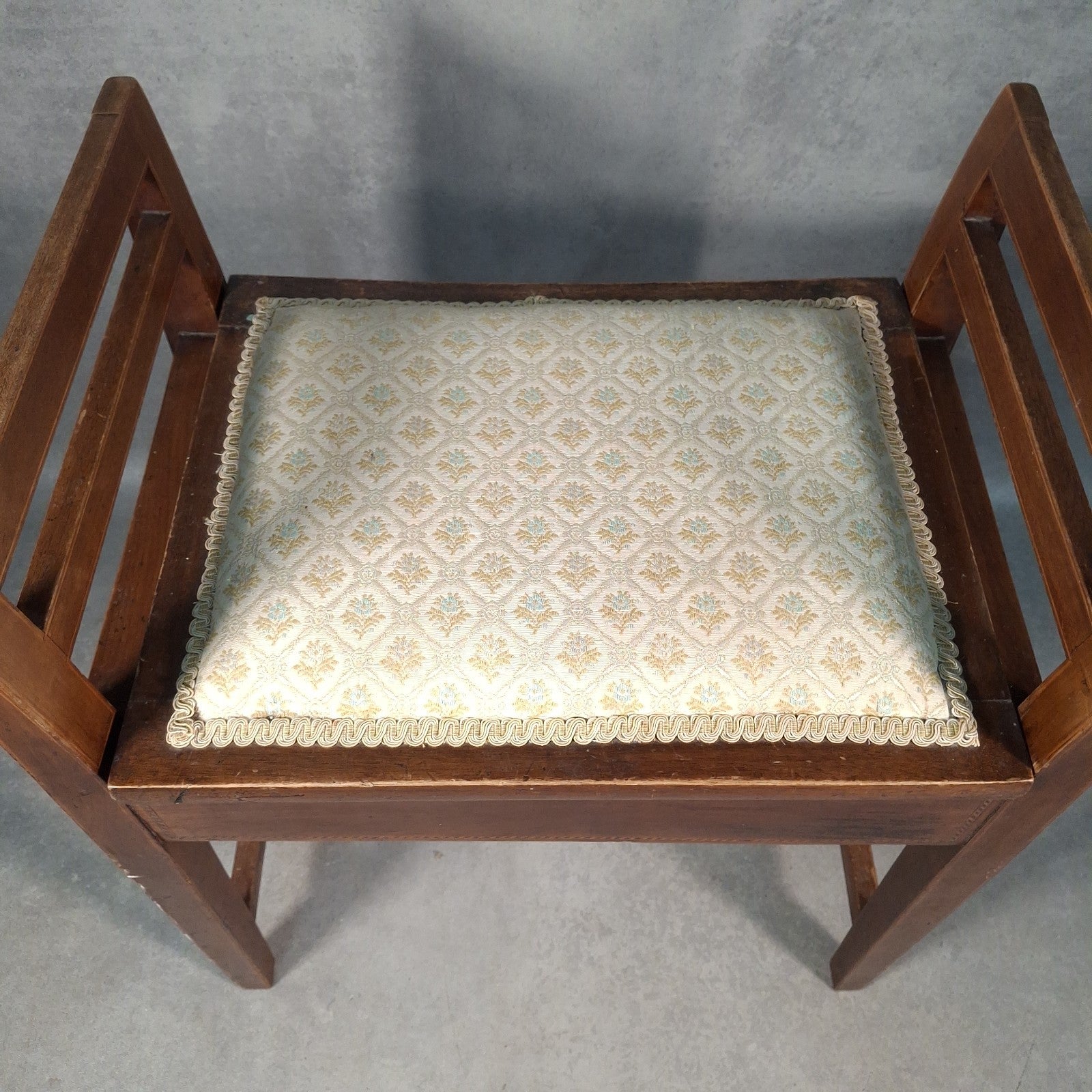 Piano Vanity Table Stool Wooden with Storage Upholstered Seat Mid Century