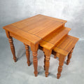 Vintage Solid Pine Nest of 3 Tables Rustic Farmhouse Country Turned Legs