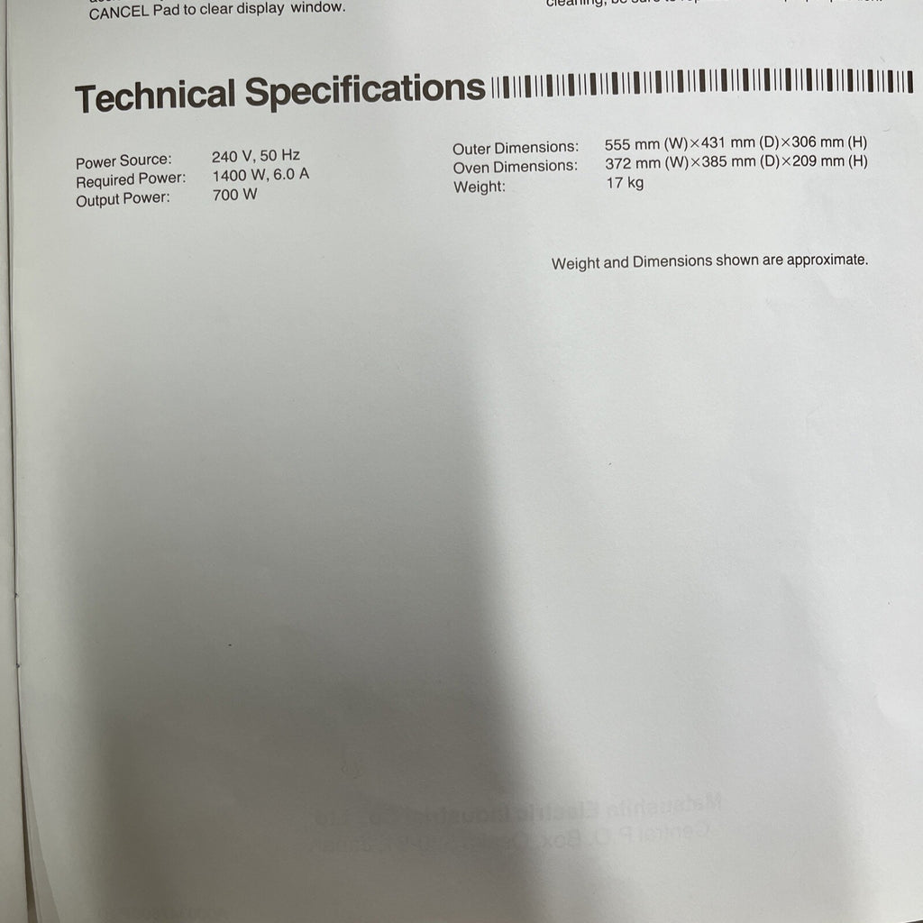 Panasonic NN-6358 700W Microwave Oven | White | Vintage | Used | Includes Manual
