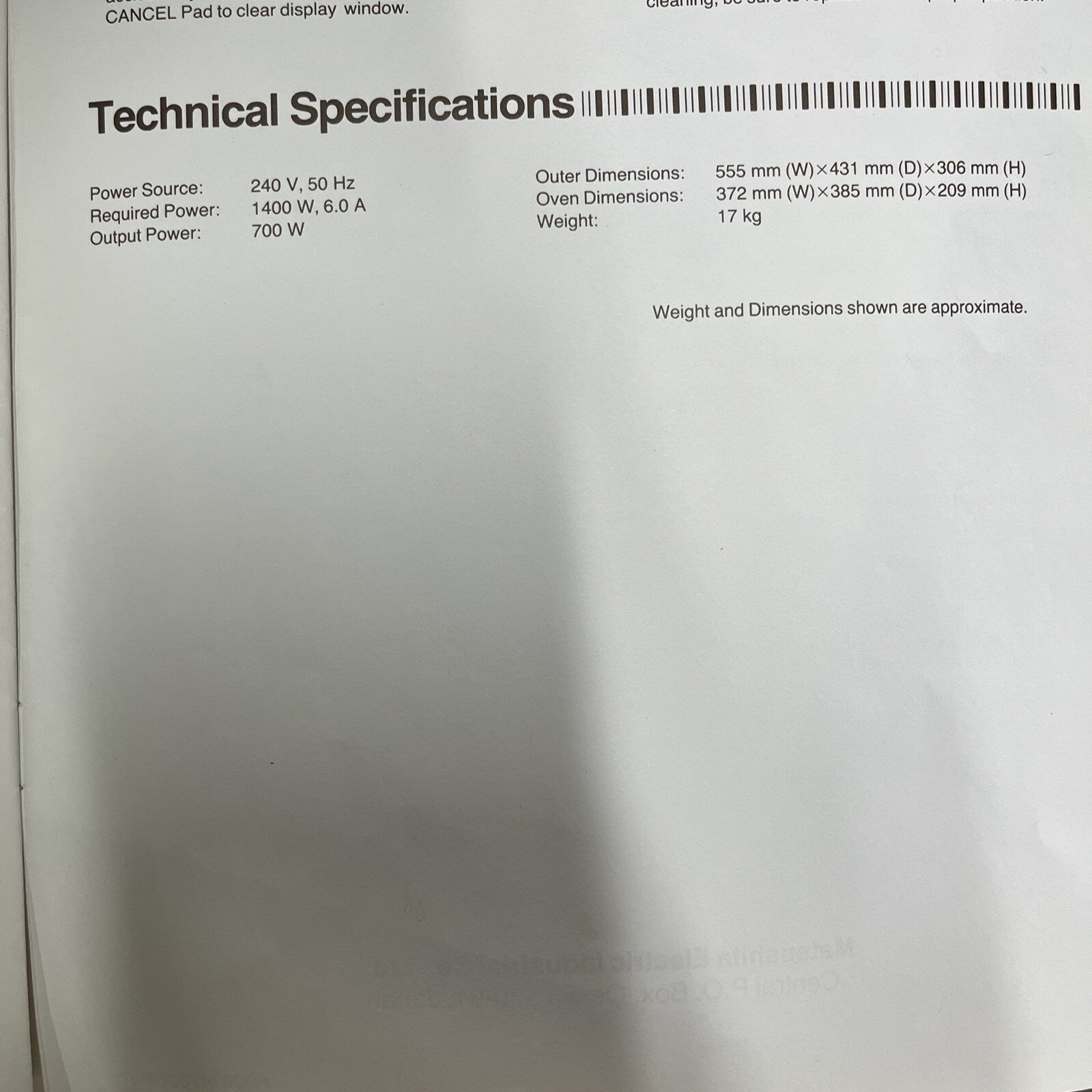 Panasonic NN-6358 700W Microwave Oven | White | Vintage | Used | Includes Manual