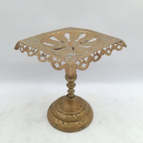 Antique Victorian Brass Gothic Trivet Pedestal Stand - Gothic Tracery - No.81 Patent 26717 - Used