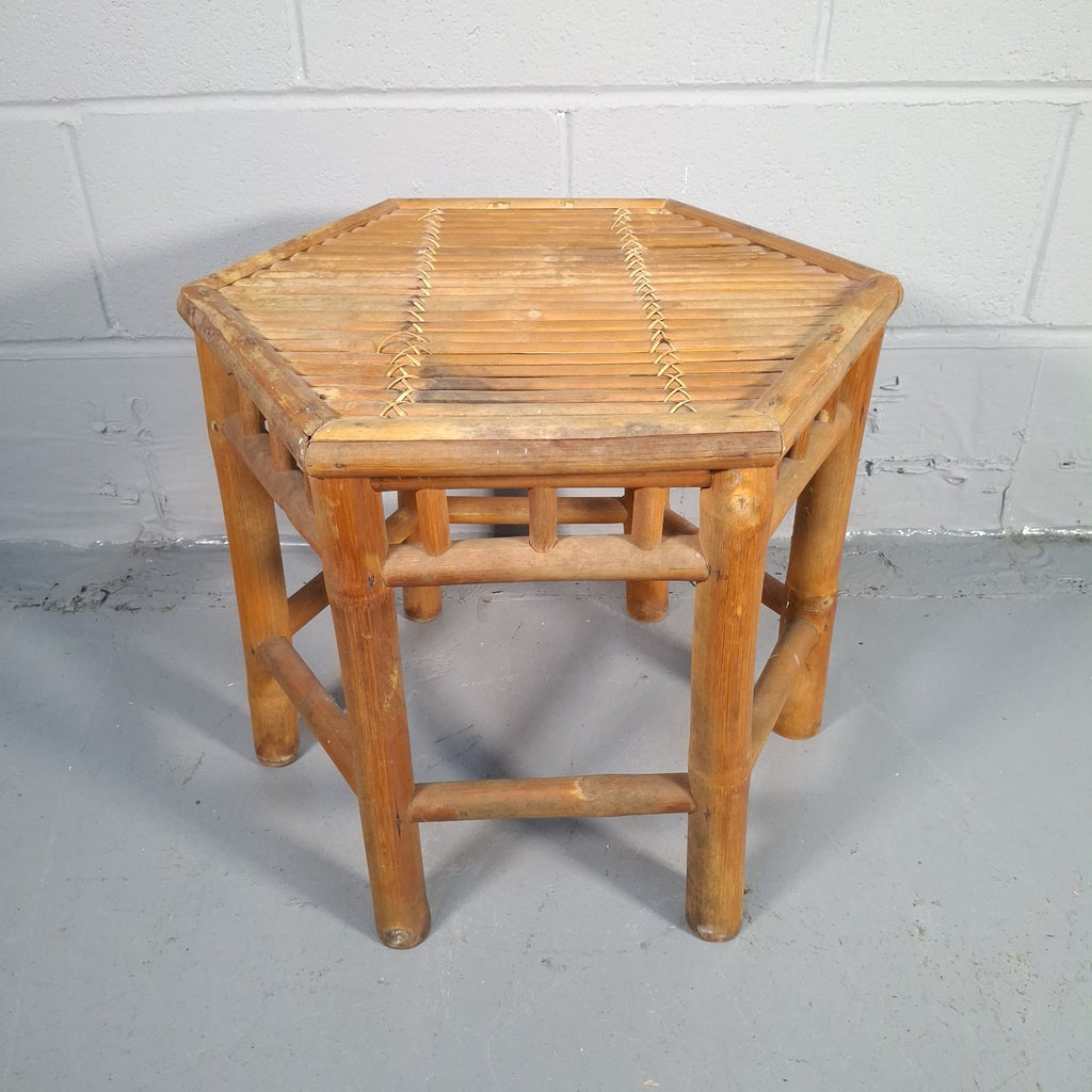 Vintage Hexagonal Rattan & Cane Nest of Tables | Boho Side Tables | Used | 43cm