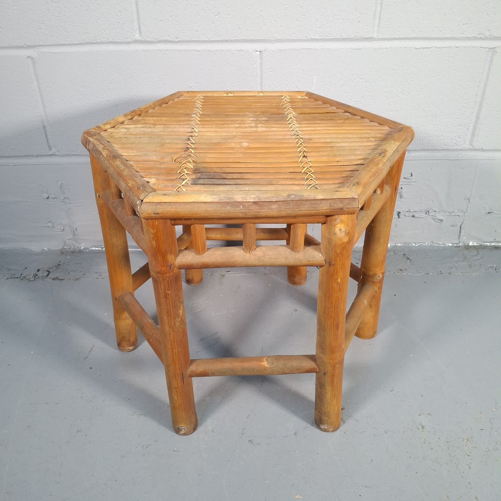 Vintage Hexagonal Rattan & Cane Nest of Tables | Boho Side Tables | Used | 43cm