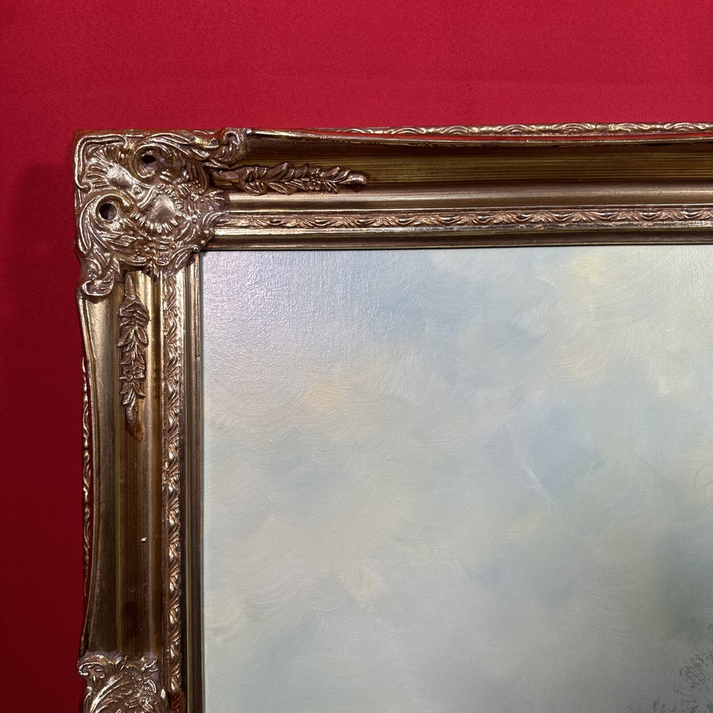 Large Signed Oil on Canvas Hunting Scene | Dog & Pheasants by L. Eiford | Framed | Vintage Art