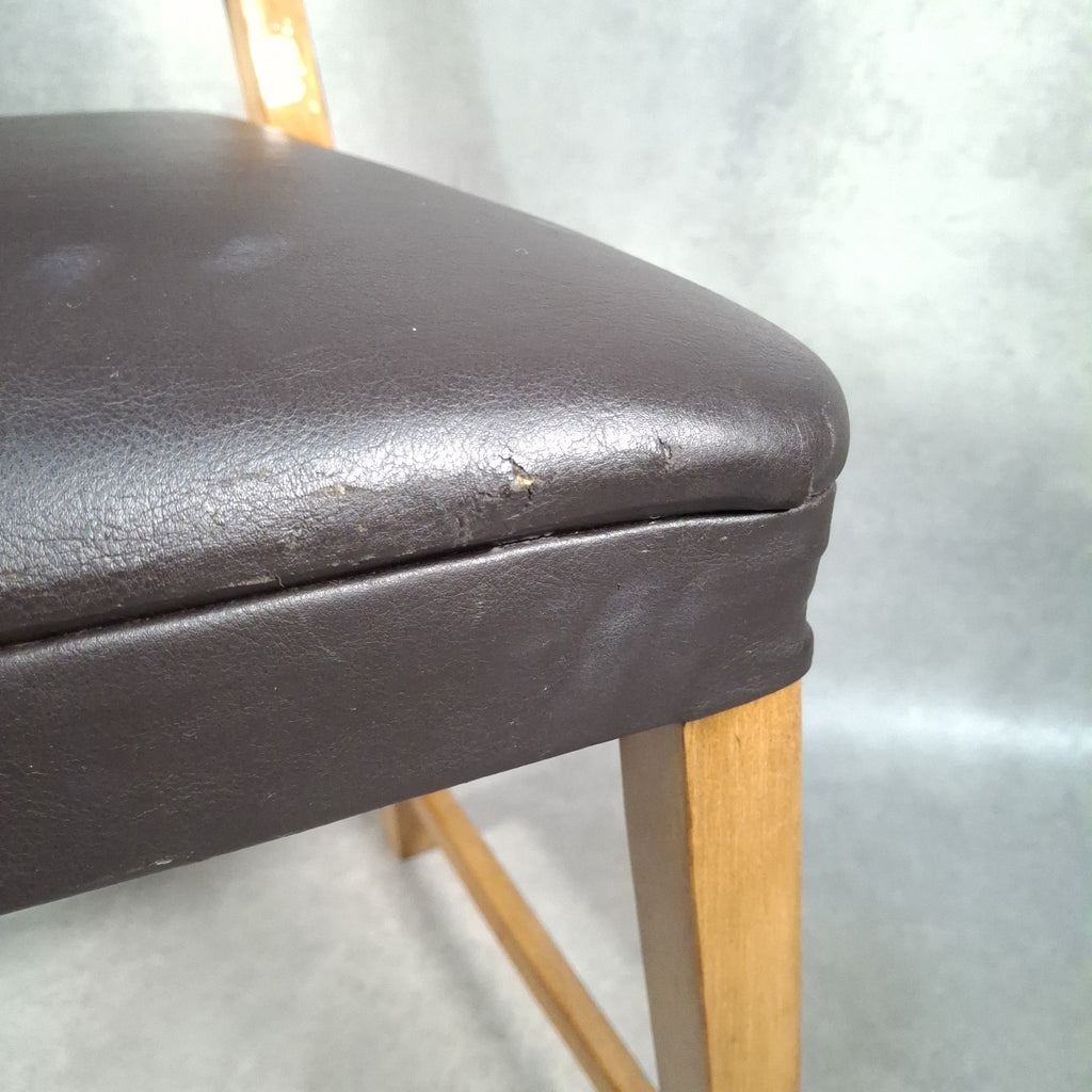 Dining Chair Vintage Brown Faux Leather Wooden Frame Retro Café Pub Restaurant