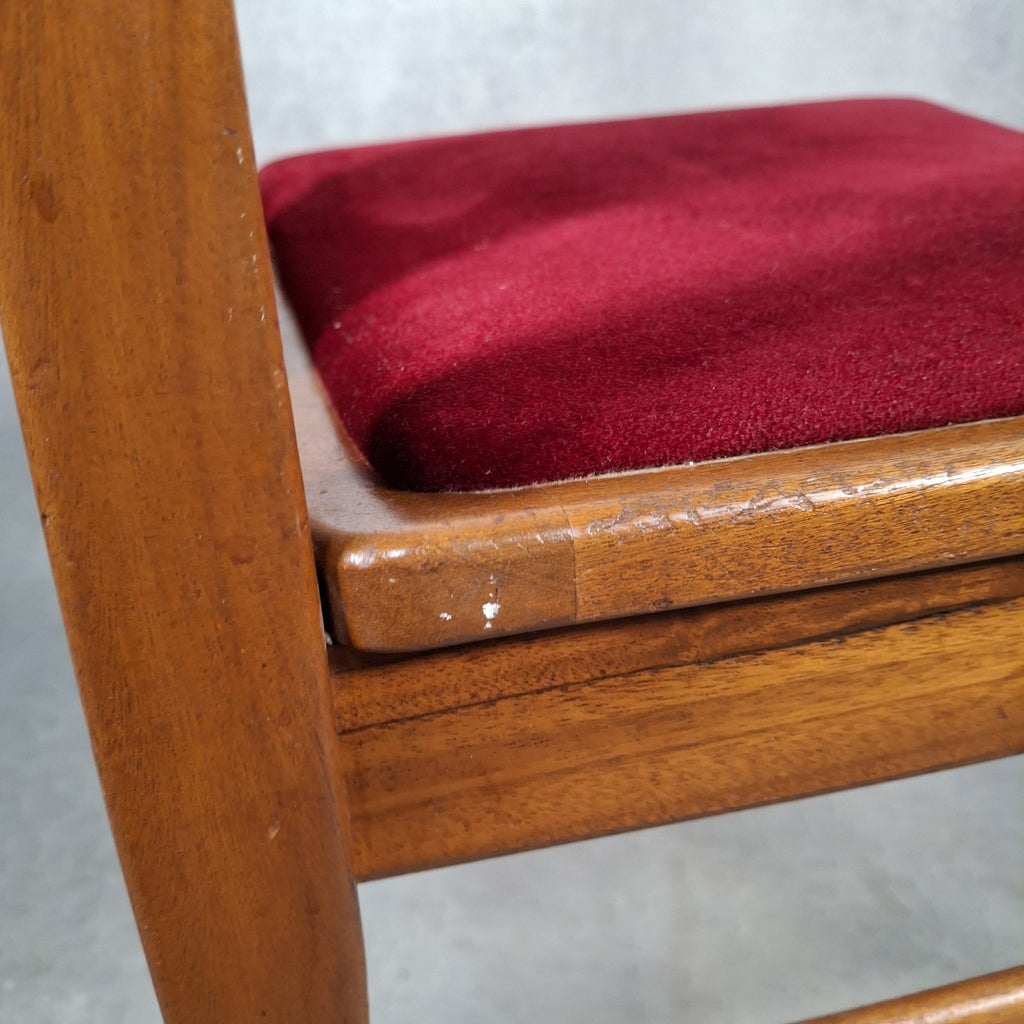 Vintage 1970s Mid-Century Dining Chair | Cherry Red Velvet Seat | Scandi Style | Used
