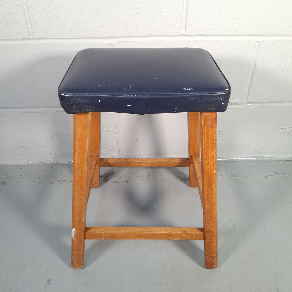 Mid Century Stool Blue Leatherette Topped Vintage Prop