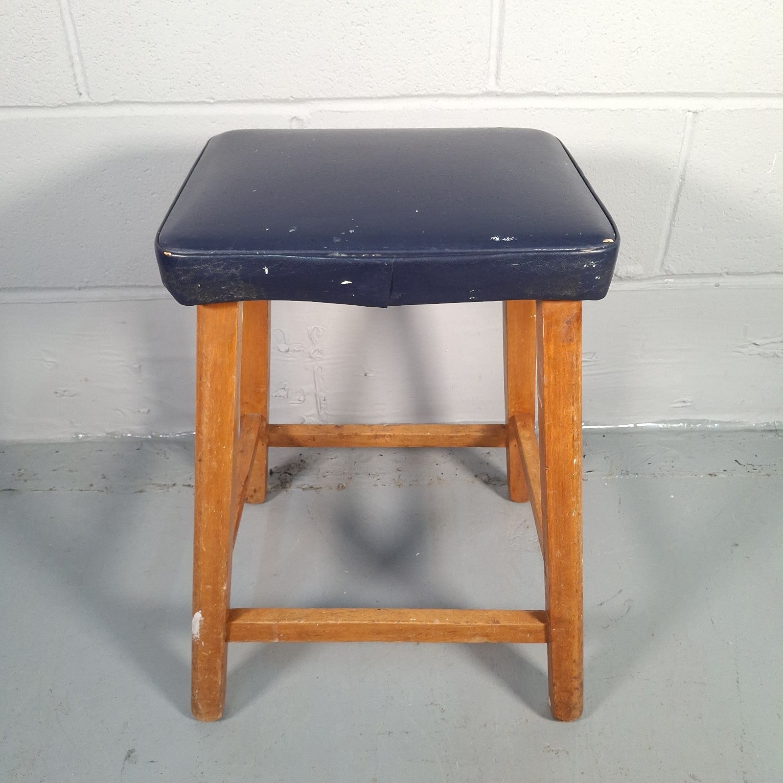 Mid Century Stool Blue Leatherette Topped Vintage Prop