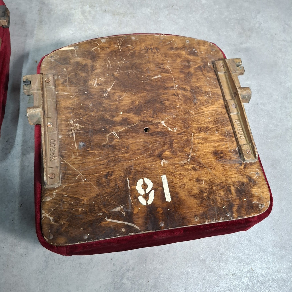 Vintage Art Deco Cinema Theatre Seats | Row of 2 Fold-Up Chairs | Red Fabric | Missing Armrest | Used