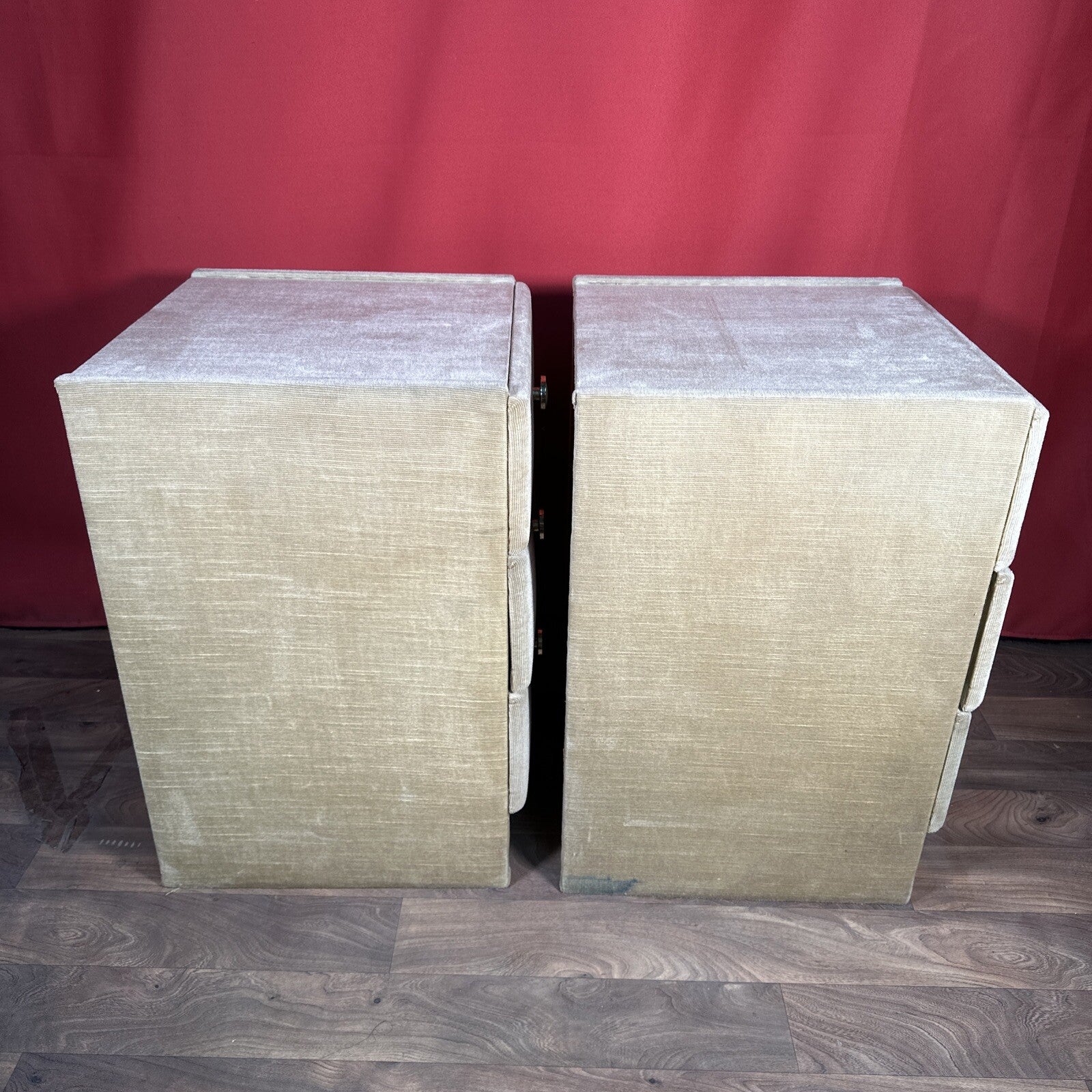 Velvet Bedside Vanity Cabinets Tables Mid Century 1970s Beige