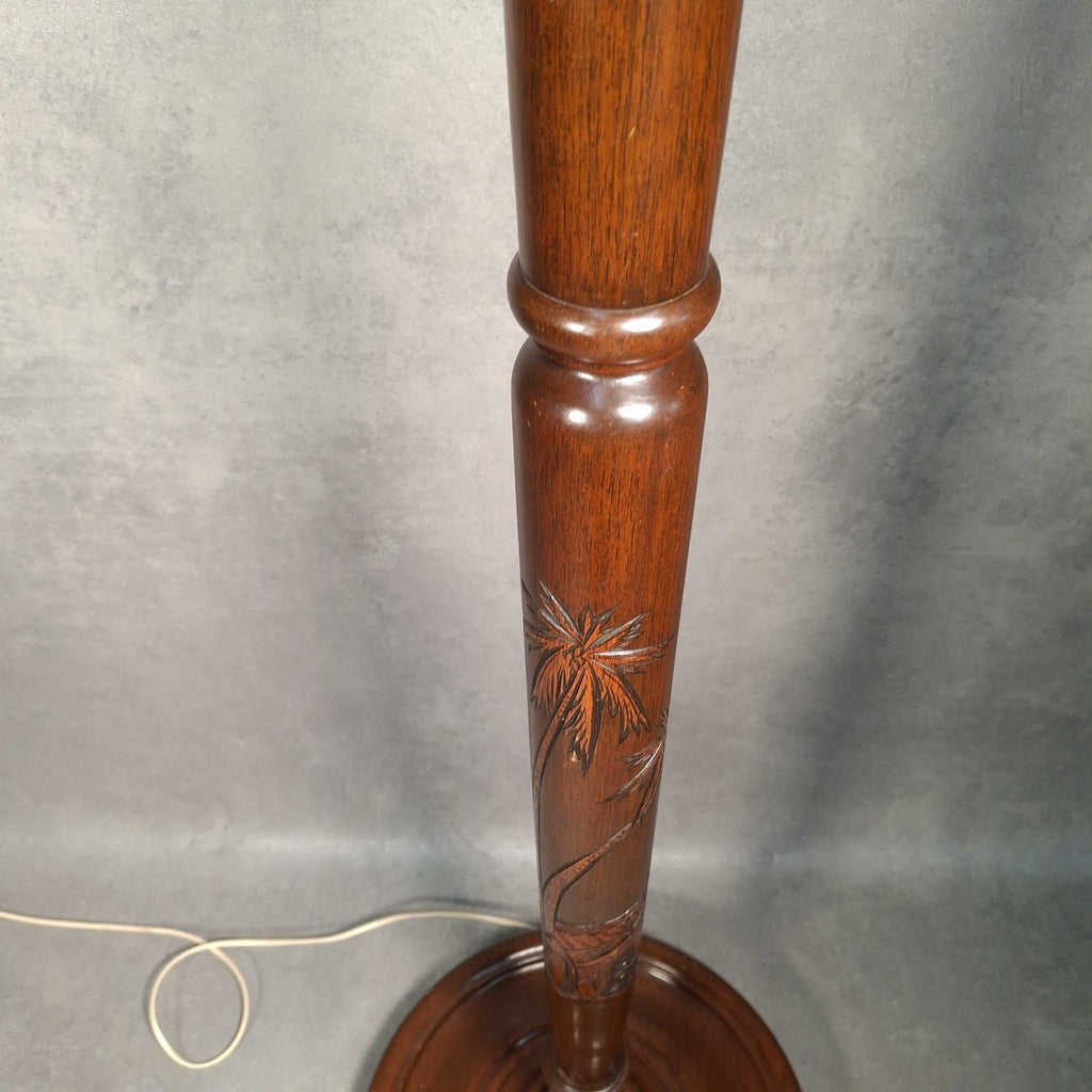 Vintage Carved Wooden Standard Floor Lamp Oriental Bamboo Motif Tall Asian