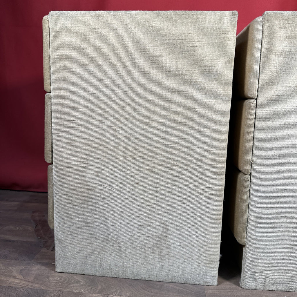 Velvet Bedside Vanity Cabinets Tables Mid Century 1970s Beige