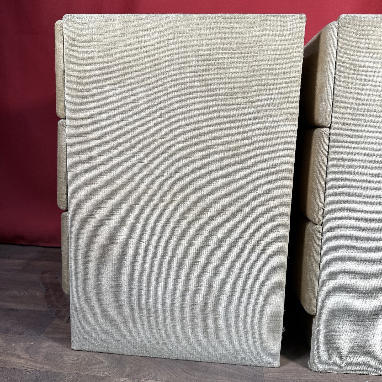 Velvet Bedside Vanity Cabinets Tables Mid Century 1970s Beige