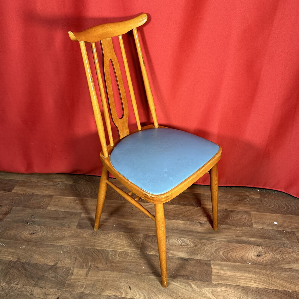 Dining Chair Mid Century Blue Vinyl Seat Cushion Made In Romania PROP