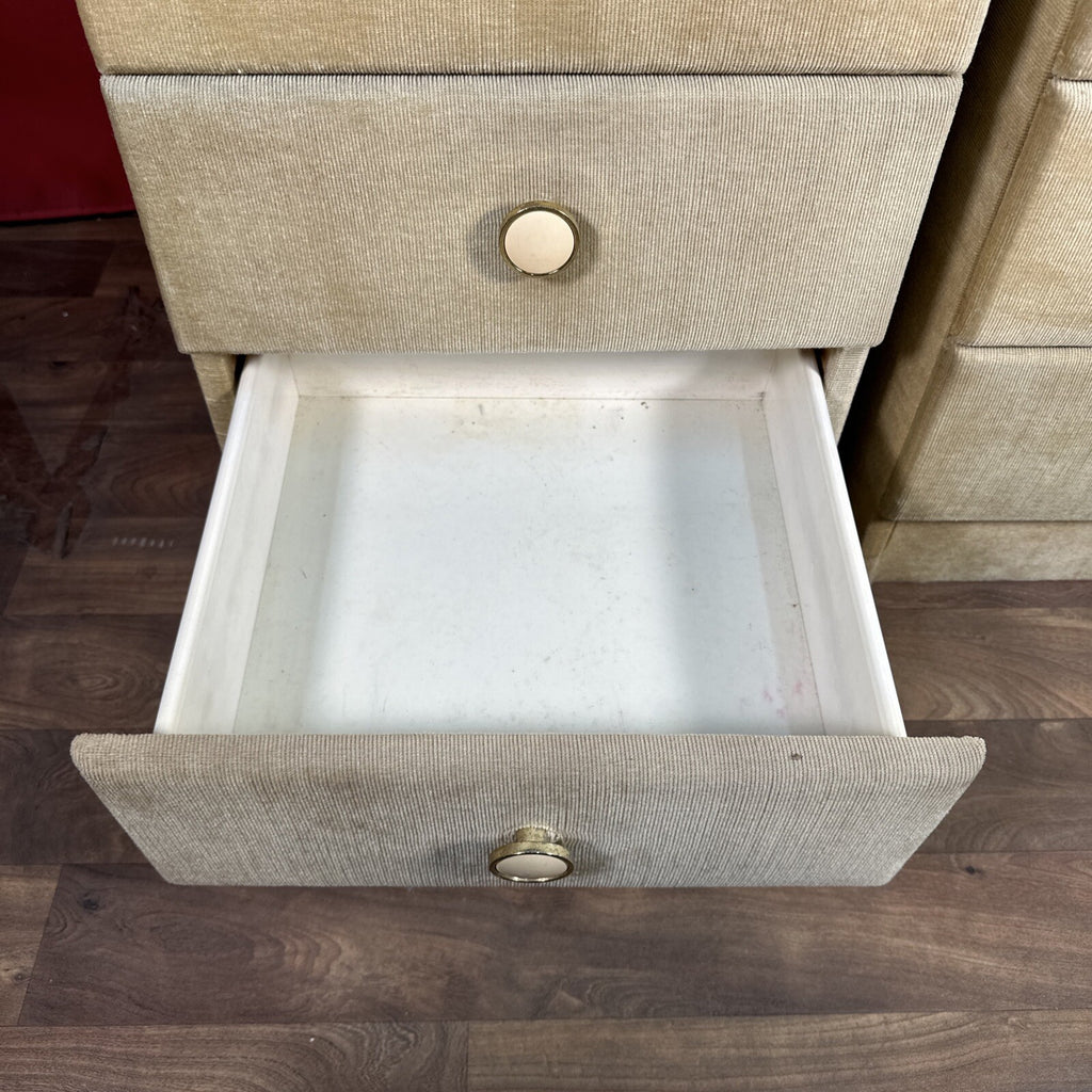 Velvet Bedside Vanity Cabinets Tables Mid Century 1970s Beige