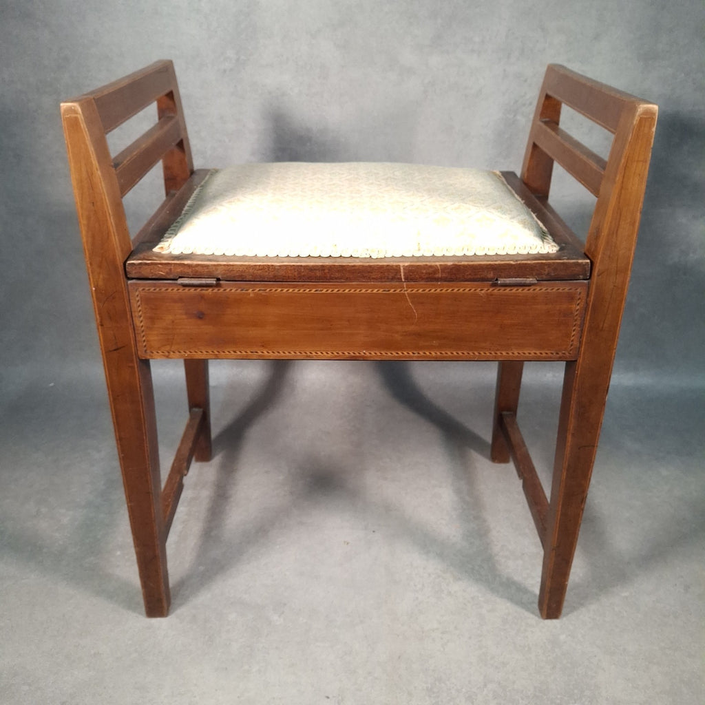 Piano Vanity Table Stool Wooden with Storage Upholstered Seat Mid Century