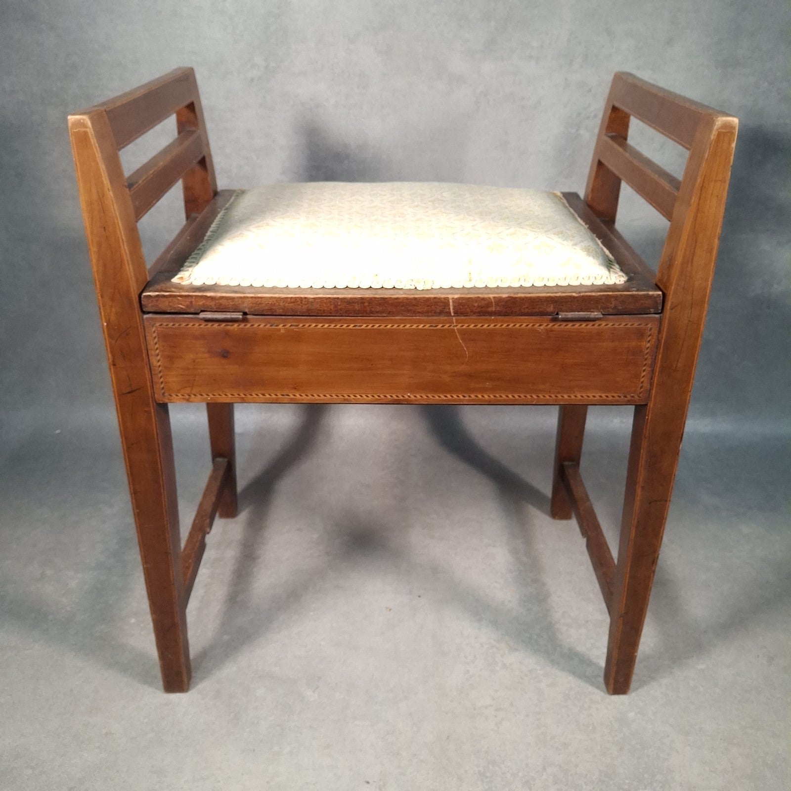 Piano Vanity Table Stool Wooden with Storage Upholstered Seat Mid Century